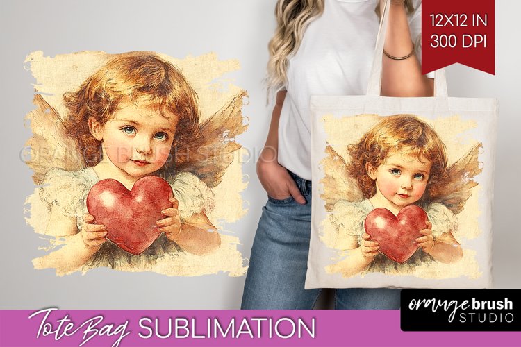 Valentine Angel Tote Bag - Cupid Tote Bag PNG Sublimation