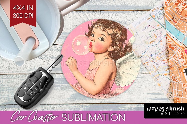 Valentine Angel Car Coaster - Cupid Coaster PNG Sublimation