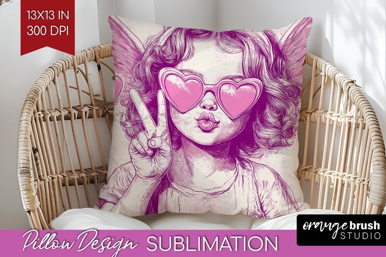 Valentine Angel Pillow Sublimation - Cupid Pillow Cover PNG