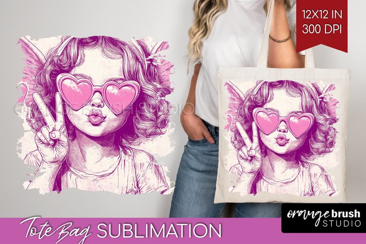 Valentine Angel Tote Bag - Cupid Tote Bag PNG Sublimation
