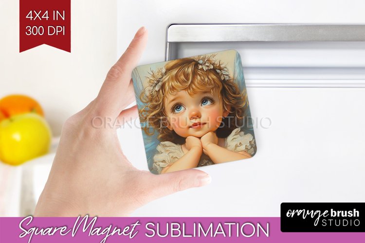 Valentine Angel Magnet Sublimation - Cupid Square Magnet PNG