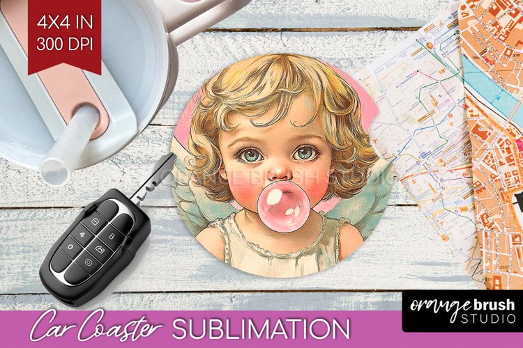 Valentine Angel Car Coaster - Cupid Coaster PNG Sublimation