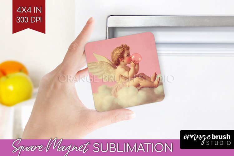 Valentine Angel Magnet Sublimation - Cupid Square Magnet PNG