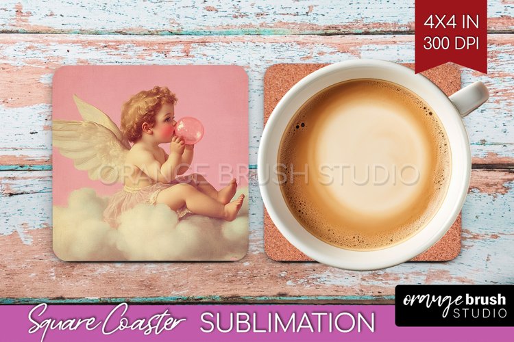 Valentine Angel Square Coaster - Cupid Coaster PNG