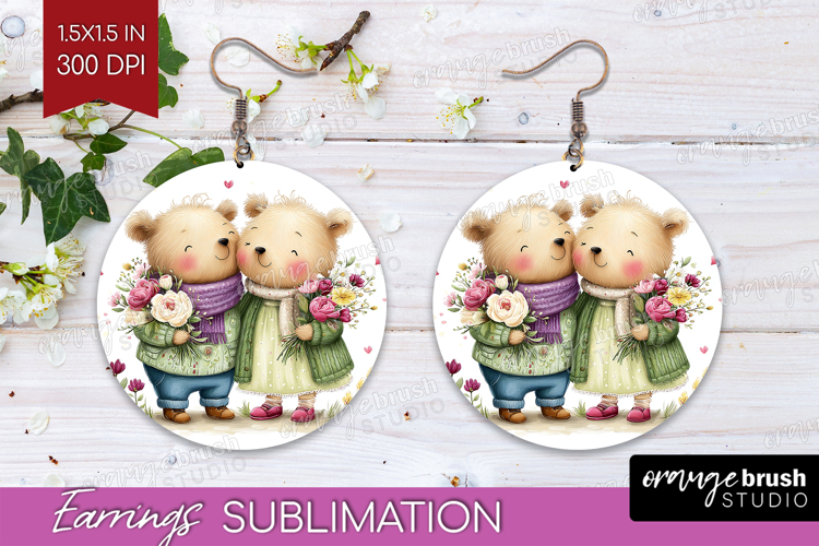 Couple Animals Round Earrings - Valentines Day PNG