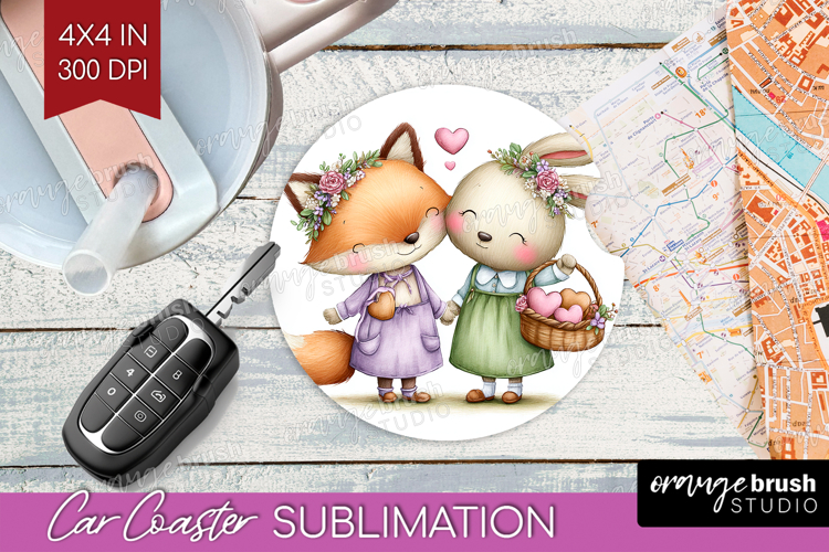 Couple Animals Car Coaster - Valentines Day Coaster PNG