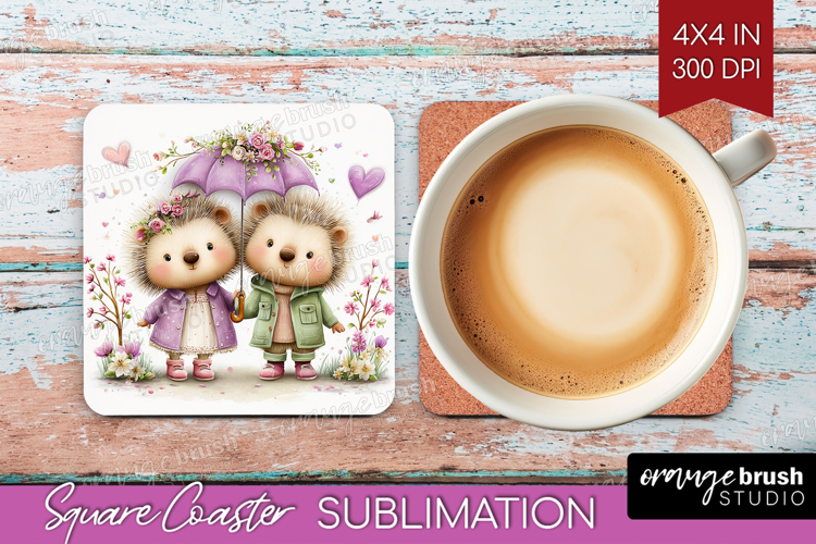 Couple Animals Square Coaster - Valentines Day Coaster PNG