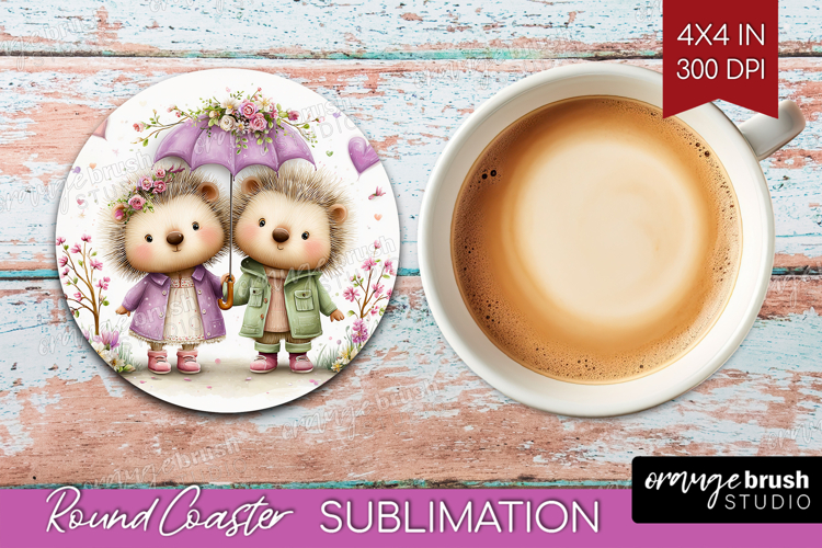 Couple Animals Round Coaster - Valentines Day Coaster PNG