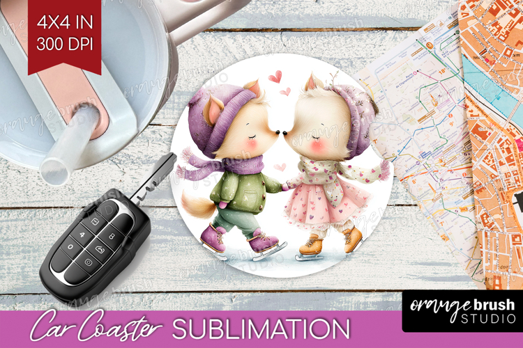 Couple Animals Car Coaster - Valentines Day Coaster PNG