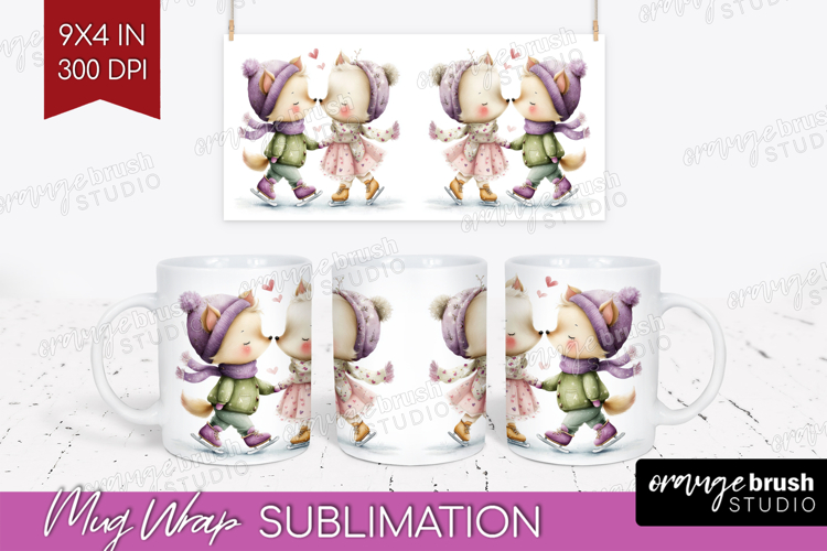 Couple Animals Mug Wrap - Valentines Day Mug PNG Sublimation