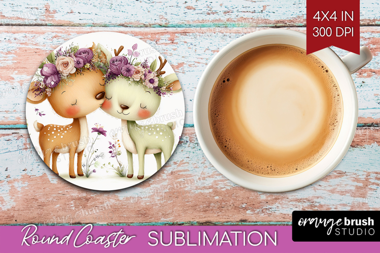 Couple Animals Round Coaster - Valentines Day Coaster PNG