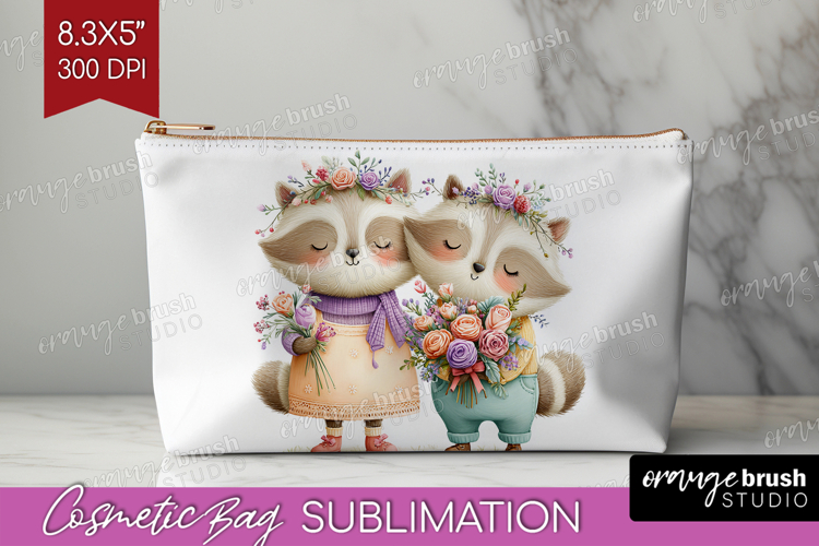 Couple Animals Cosmetic Bag - Valentines Day Makeup Bag PNG