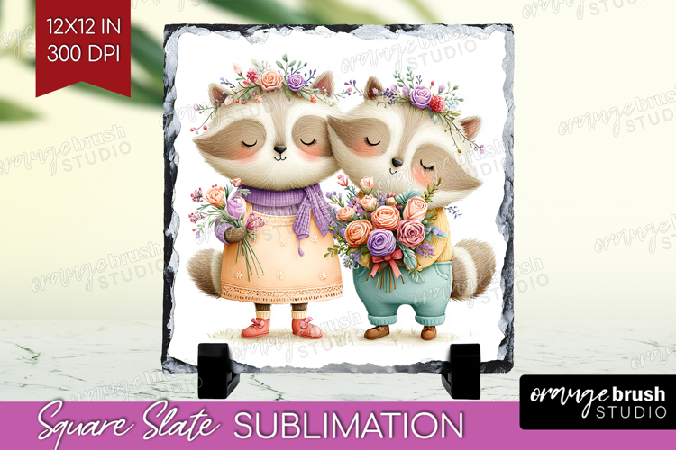 Couple Animals Slate PNG - Valentines Day Square Slate