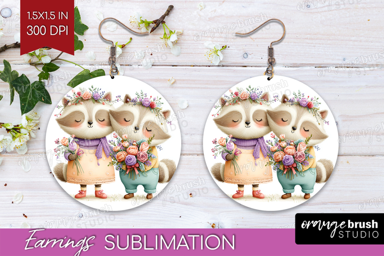 Couple Animals Round Earrings - Valentines Day PNG