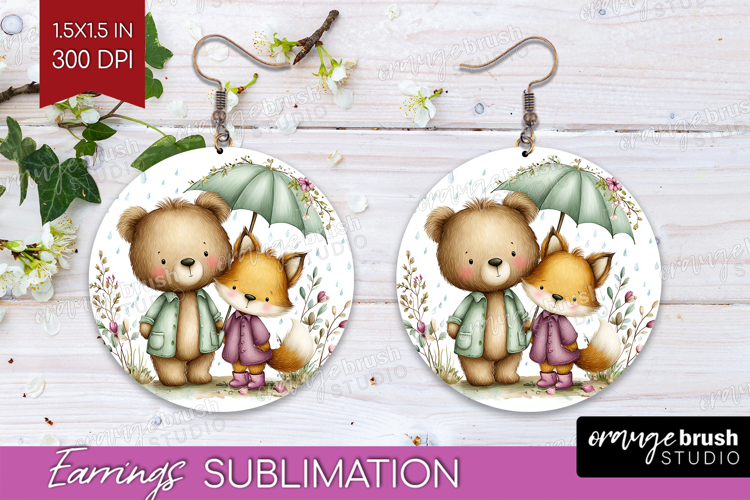 Couple Animals Round Earrings - Valentines Day PNG