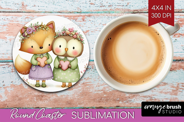 Couple Animals Round Coaster - Valentines Day Coaster PNG