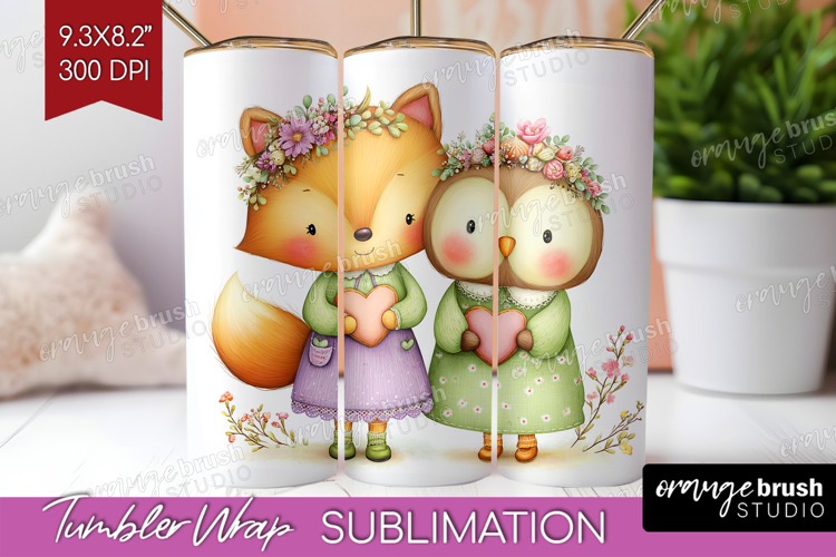 Couple Animals Tumbler Wrap - Valentines Day Tumbler PNG