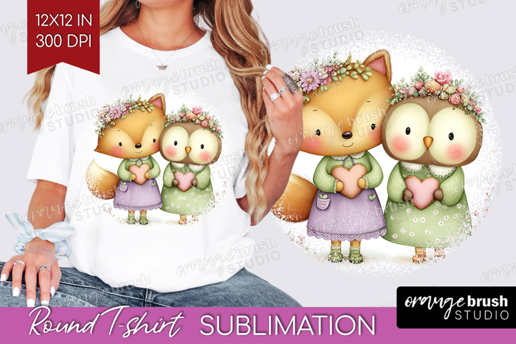 Couple Animals Round Tshirt Background - Valentines Day PNG