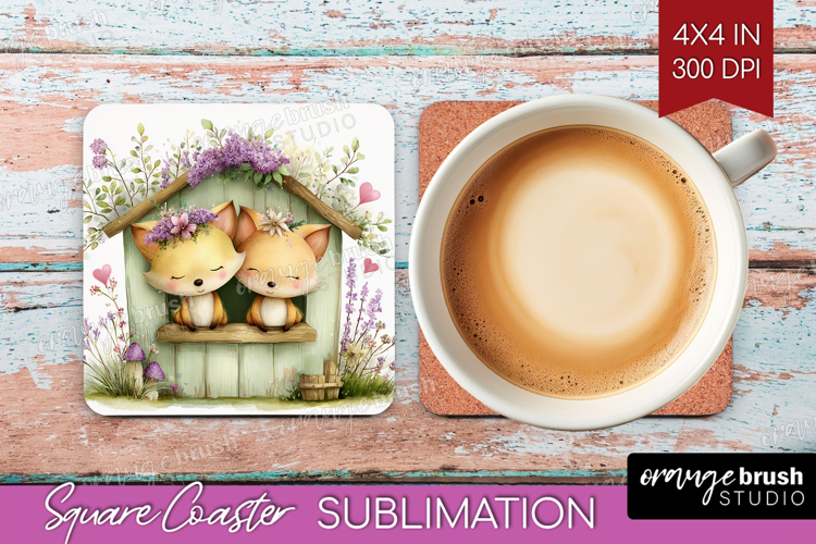 Couple Animals Square Coaster - Valentines Day Coaster PNG