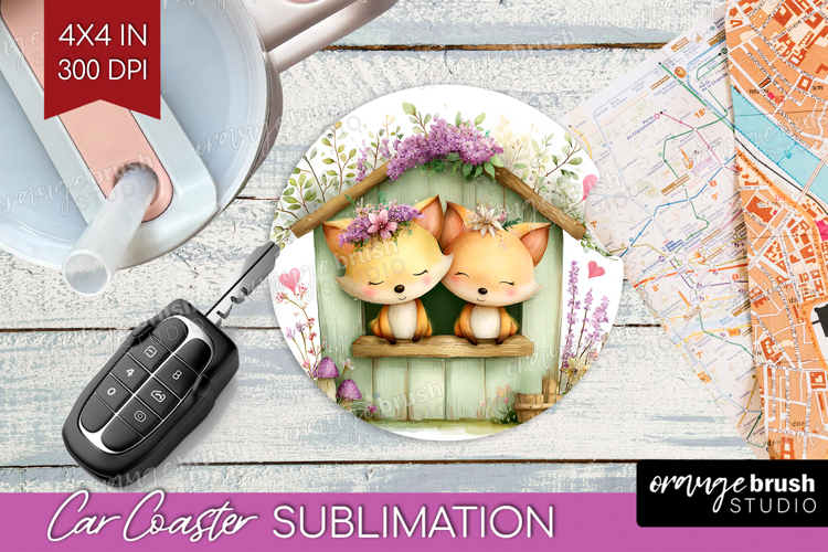 Couple Animals Car Coaster - Valentines Day Coaster PNG