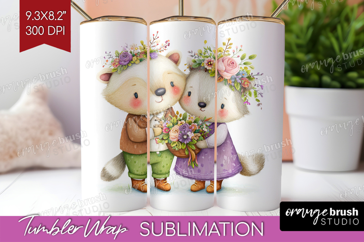 Couple Animals Tumbler Wrap - Valentines Day Tumbler PNG