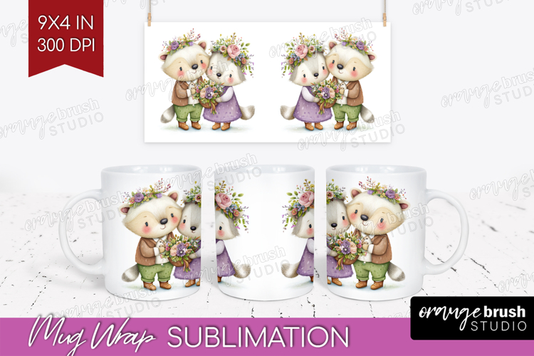 Couple Animals Mug Wrap - Valentines Day Mug PNG Sublimation