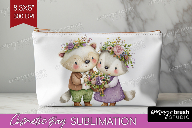 Couple Animals Cosmetic Bag - Valentines Day Makeup Bag PNG