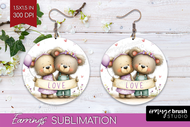 Couple Animals Round Earrings - Valentines Day PNG