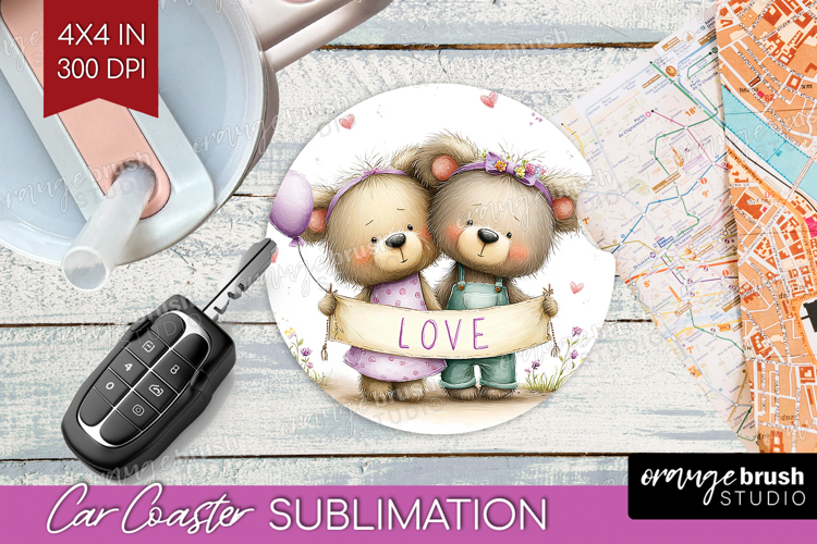 Couple Animals Car Coaster - Valentines Day Coaster PNG