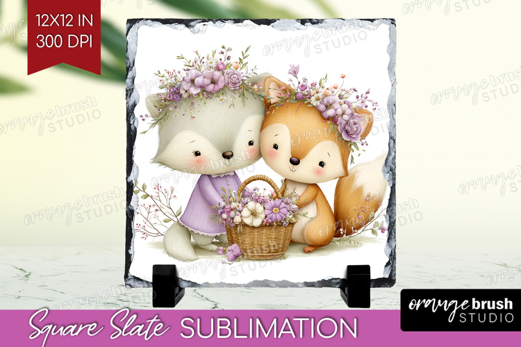 Couple Animals Slate PNG - Valentines Day Square Slate