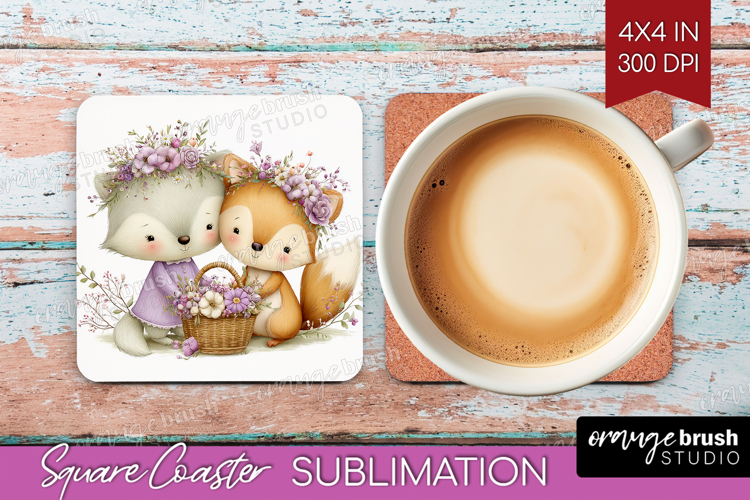 Couple Animals Square Coaster - Valentines Day Coaster PNG