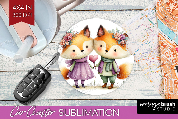 Couple Animals Car Coaster - Valentines Day Coaster PNG