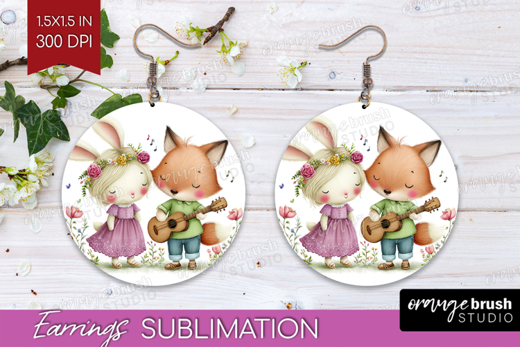 Couple Animals Round Earrings - Valentines Day PNG