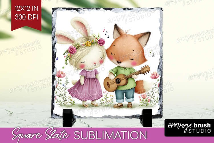 Couple Animals Slate PNG - Valentines Day Square Slate