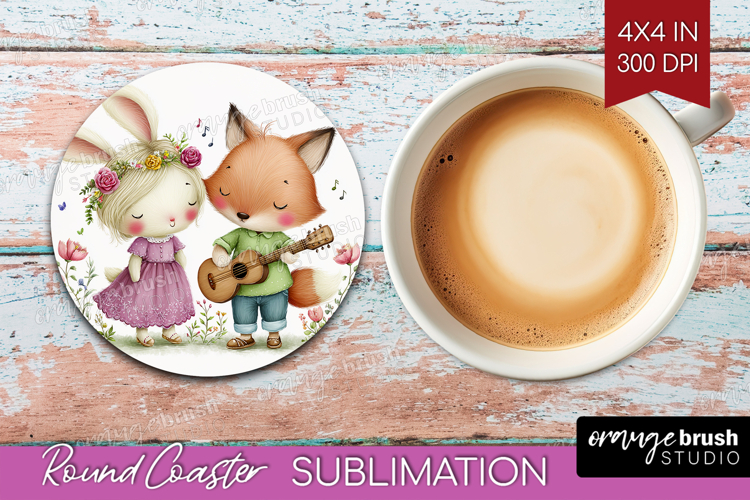 Couple Animals Round Coaster - Valentines Day Coaster PNG