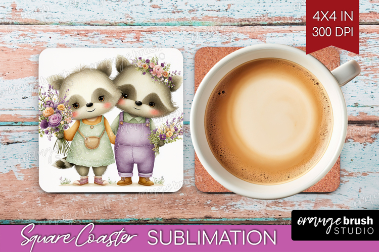 Couple Animals Square Coaster - Valentines Day Coaster PNG