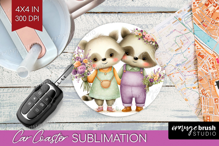 Couple Animals Car Coaster - Valentines Day Coaster PNG