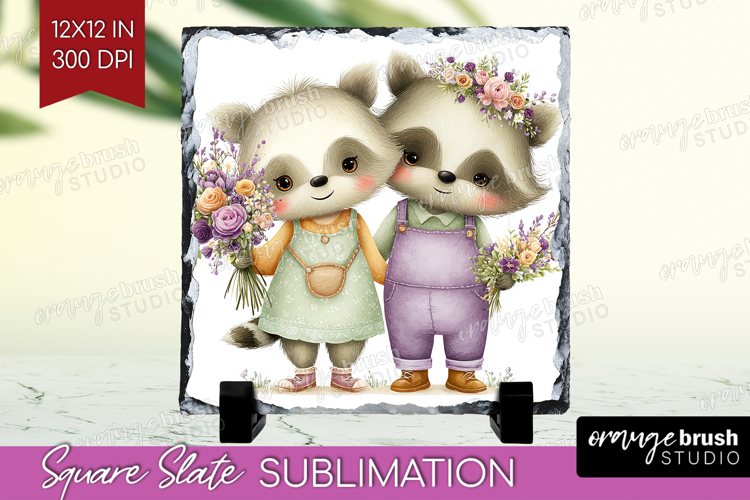 Couple Animals Slate PNG - Valentines Day Square Slate