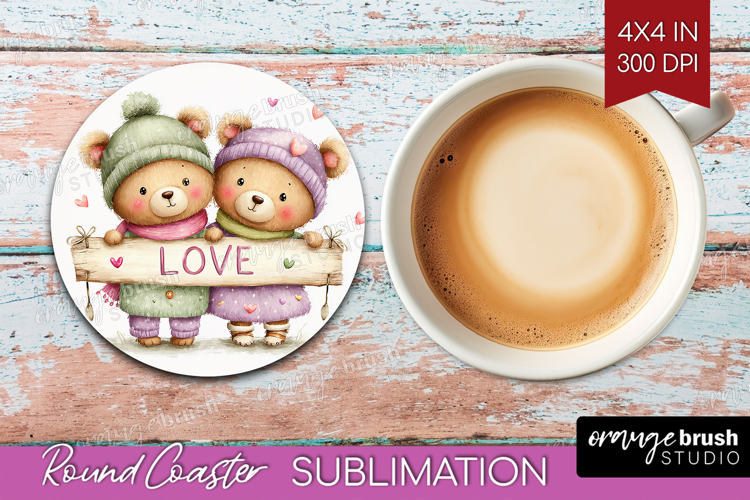 Couple Animals Round Coaster - Valentines Day Coaster PNG