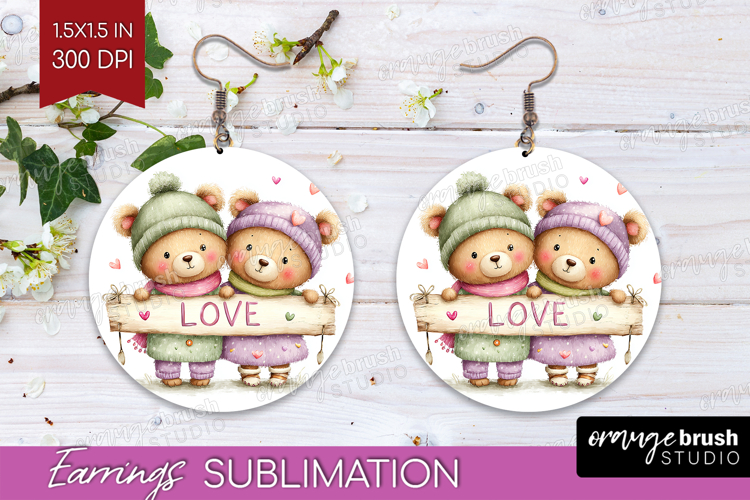 Couple Animals Round Earrings - Valentines Day PNG