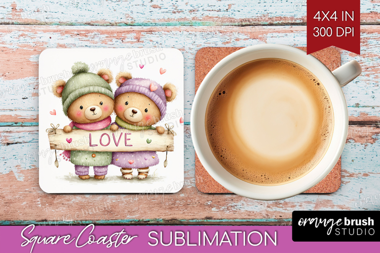 Couple Animals Square Coaster - Valentines Day Coaster PNG