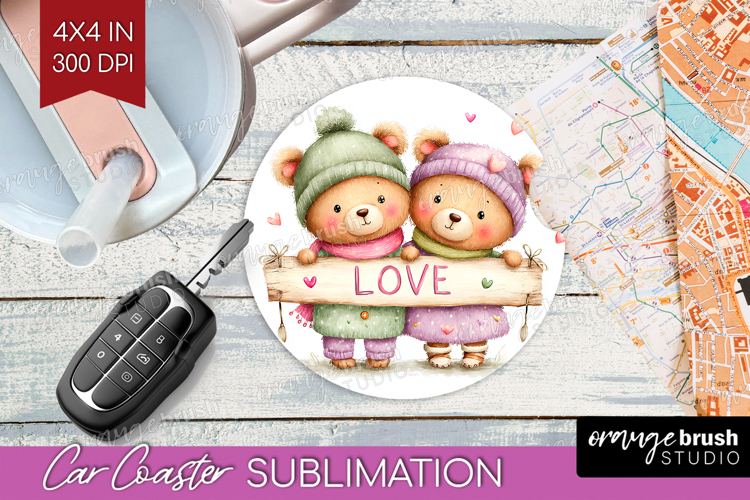 Couple Animals Car Coaster - Valentines Day Coaster PNG