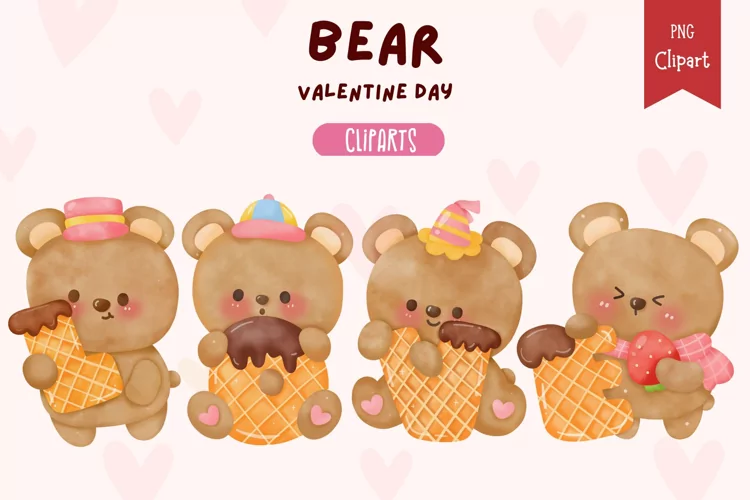 Cute teddy bear watercolor. Valentine sublimation kawaii