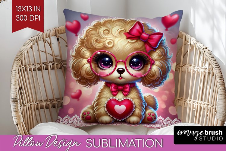 Valentine Dog Pillow Sublimation - Cute Puppy Pillow Cover
