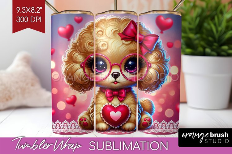 Valentine Dog Tumbler Wrap - Cute Puppy Tumbler PNG