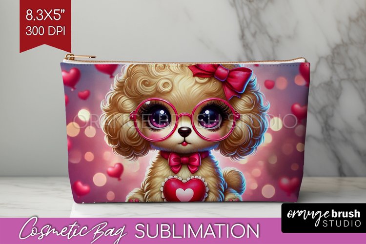 Valentine Dog Cosmetic Bag - Cute Puppy Makeup Bag PNG example image 1