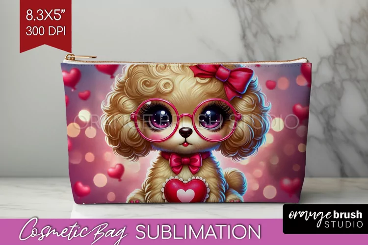 Valentine Dog Cosmetic Bag - Cute Puppy Makeup Bag PNG
