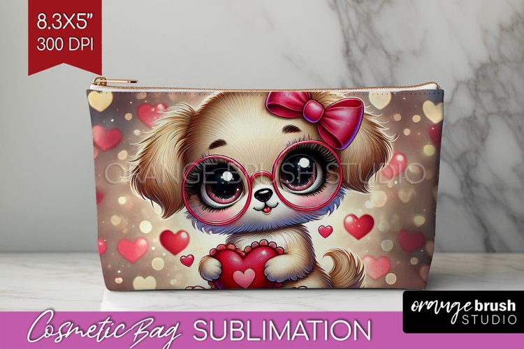 Valentine Dog Cosmetic Bag - Cute Puppy Makeup Bag PNG example image 1