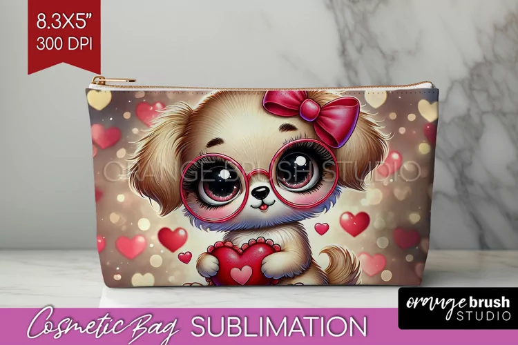 Valentine Dog Cosmetic Bag - Cute Puppy Makeup Bag PNG