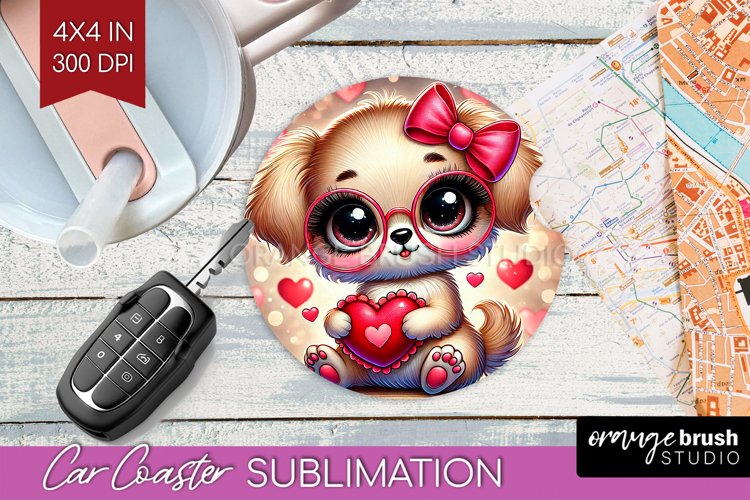 Valentine Dog Car Coaster - Cute Puppy Coaster PNG example image 1